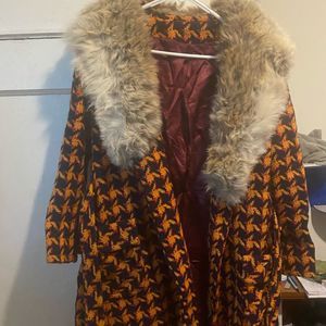 Plaid Fur Coat